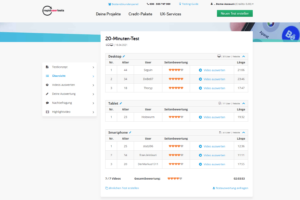 Das Test-Dashboard: Alle Infos und schneller Zugriff auf deine Test-Videos